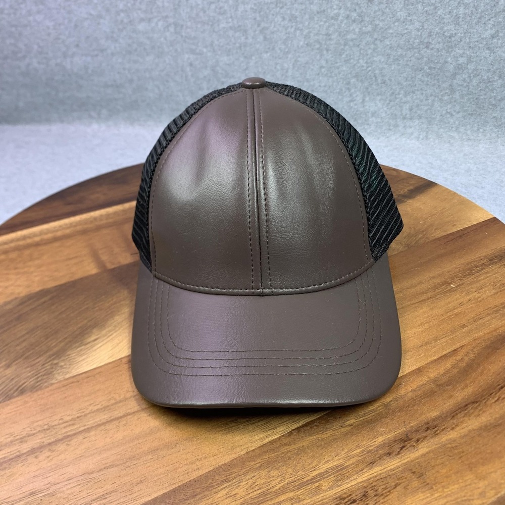 Winner Hat Cap Snap Back‎ Brown Faux Leather Black Mesh Trucker Retro Style USA